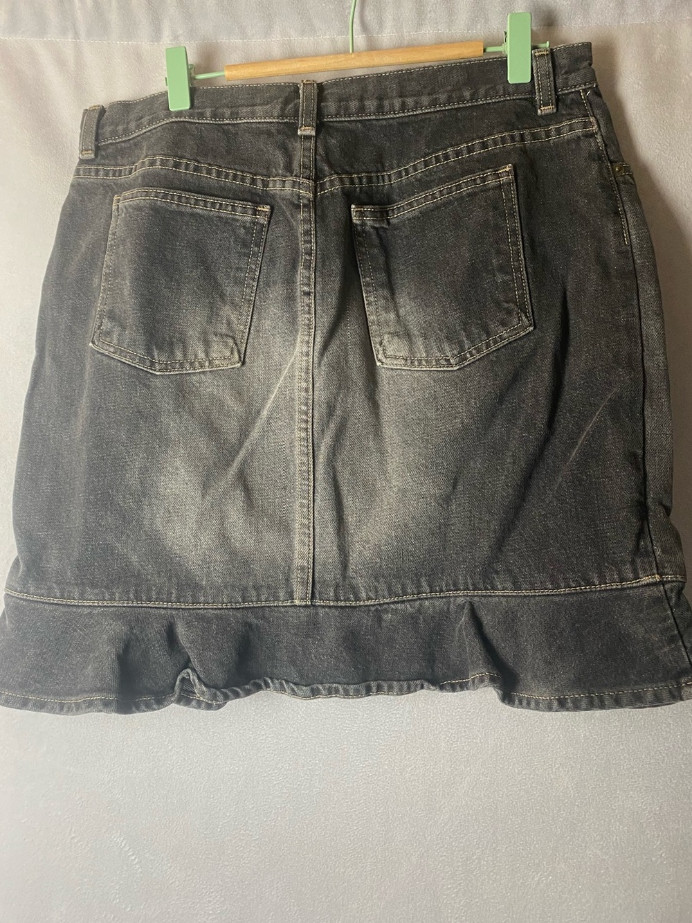 Vtg Y2K Marc Jacobs Denim Mini Skirt Gray Black Ruffle Hem cotton Jean Skirt - Picture 5 of 6